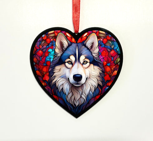 Alaskan Malamute Stained Glass Effect Heart Suncatcher